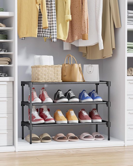 3-Tier Shoe Rack – Stackable, Black, 27.5 Inch Wide