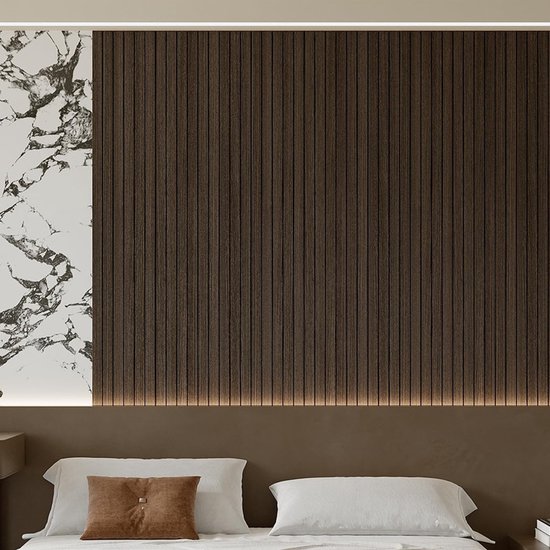 2 Pack Peel and Stick Oak Wood Slat Feature Wall Panels 300x40cm Each | DIY TV Headboard PVC Decor Wall Liner for Interior Wall & Ceiling Makeover(KC-1037C-18)