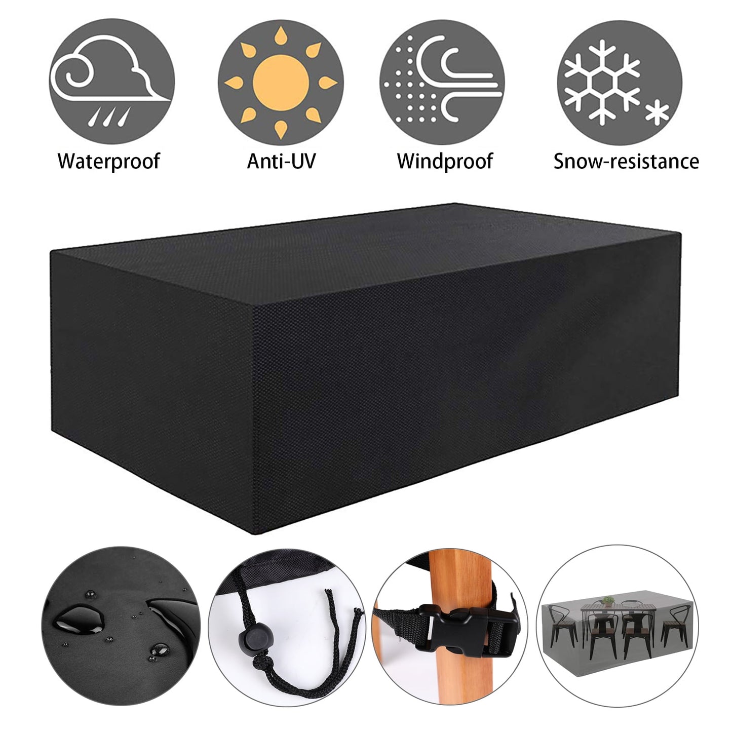 Rectangular Patio Table Cover – Heavy Duty Waterproof, 74" x 47" x 27"