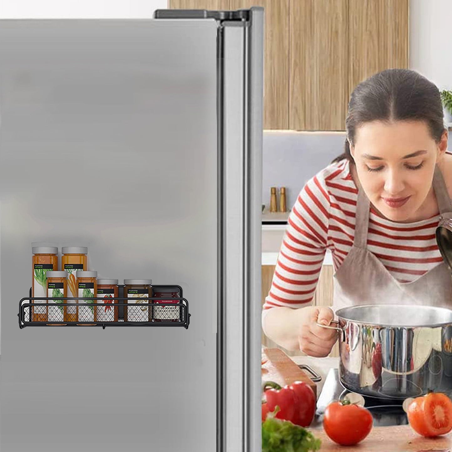 Magnetic Spice Rack – Strong Metal Magnet, Black Space-Saving Organizer