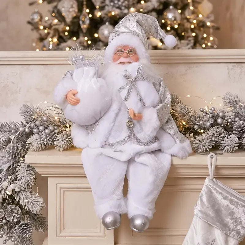 Collectible Sitting Santa Claus Doll | Classic Outfit with Gift Bag, Desktop & Mantel Décor, Ideal New Year & Christmas Gift / RED Sitting Old Man