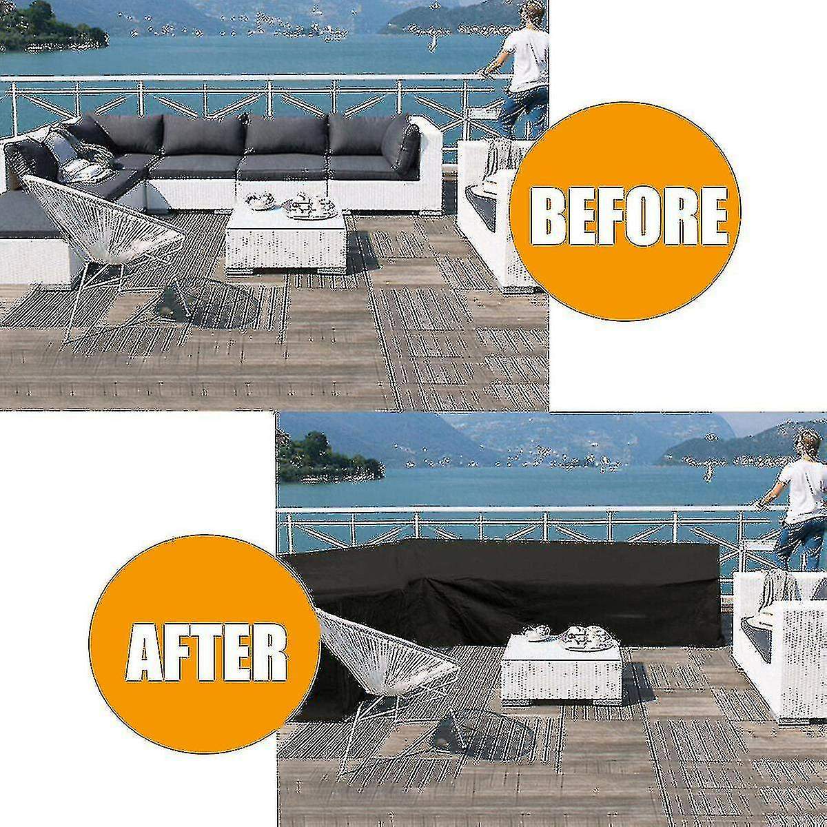 L-Shape Outdoor Rattan Sofa Cover – Waterproof, All-Weather, 270x200x82cm, Black Oxford Fabric