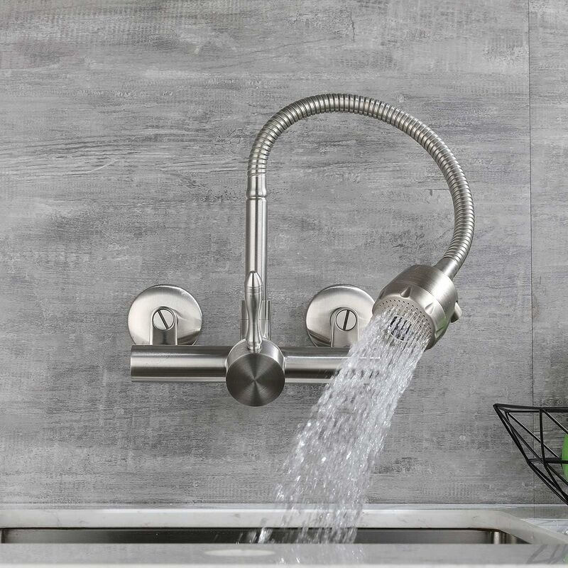 Wall Mounted Kitchen Faucet – 360° Rotatable, Food Grade 304 Stainless Steel