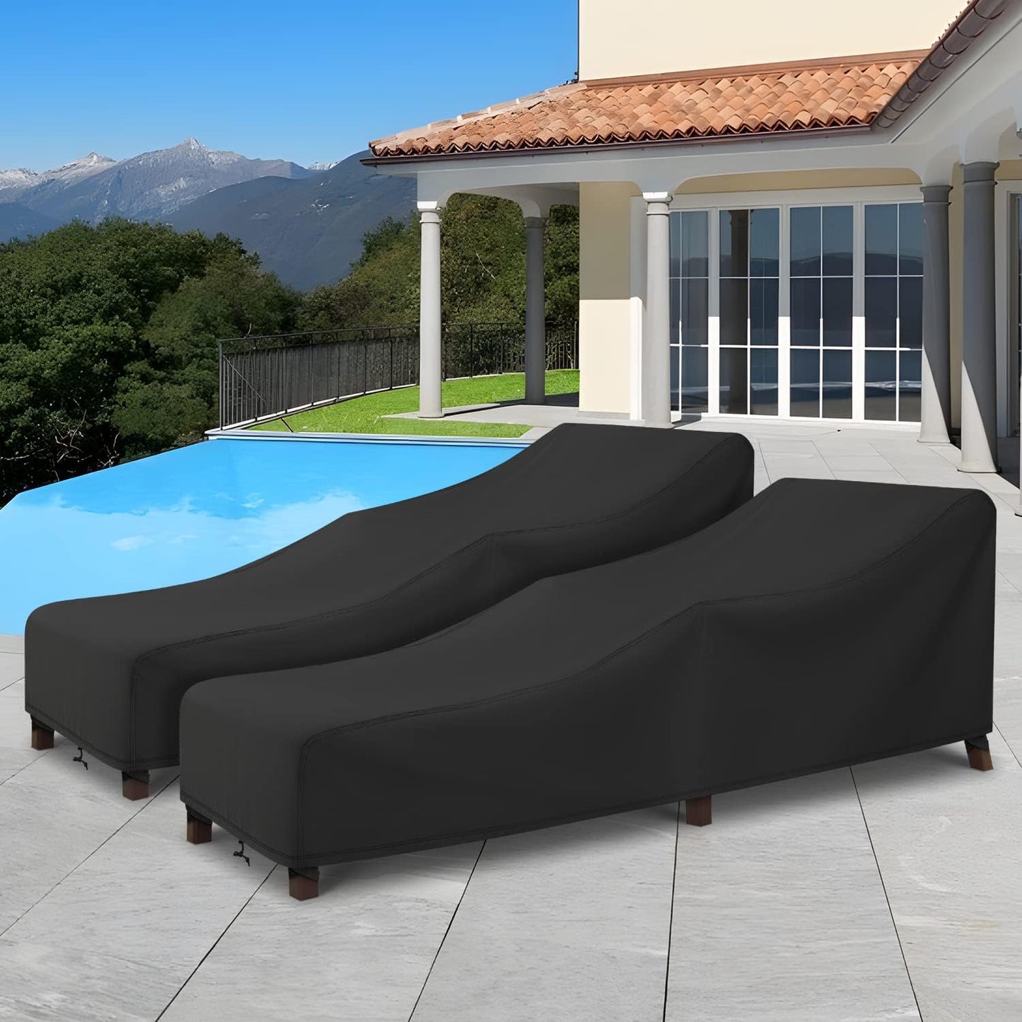Patio Chaise Lounge Cover – Water Resistant, Black, 80" x 30" x 26" H, 2 Pack