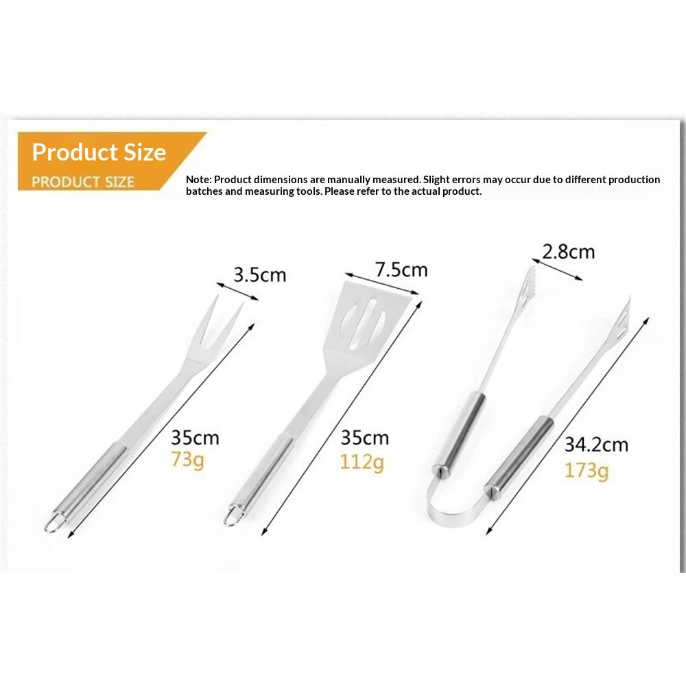 3-Piece Stainless Steel BBQ Grilling Tool Set with Carry Bag, Rust-Resistant,Household outdoor barbecue tool combination set(3-piece bag set)