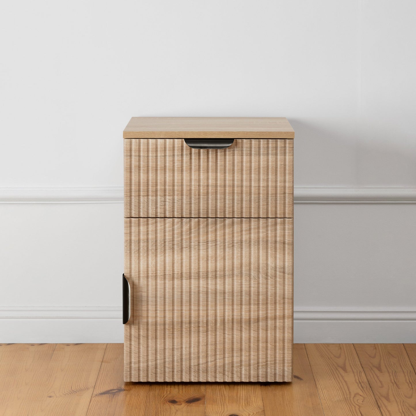PORTO BEDSIDE TABLE - NATURAL OAK - SLIM & FLUTED - BRASS & BLACK OPTIONS