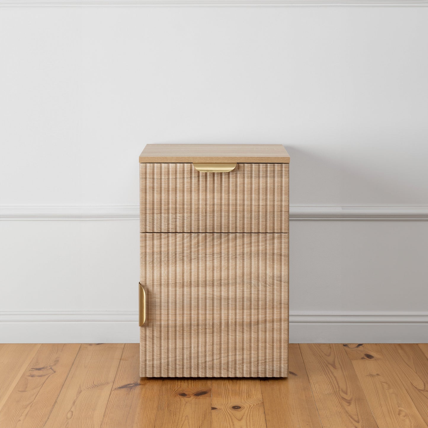 PORTO BEDSIDE TABLE - NATURAL OAK - SLIM & FLUTED - BRASS & BLACK OPTIONS