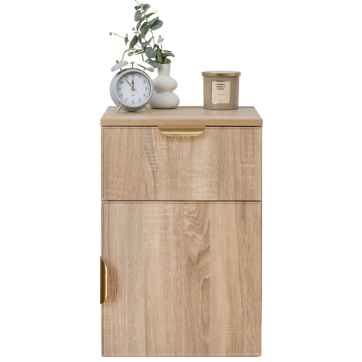 PORTO BEDSIDE TABLE - NATURAL OAK - SLIM & FLUTED - BRASS & BLACK OPTIONS