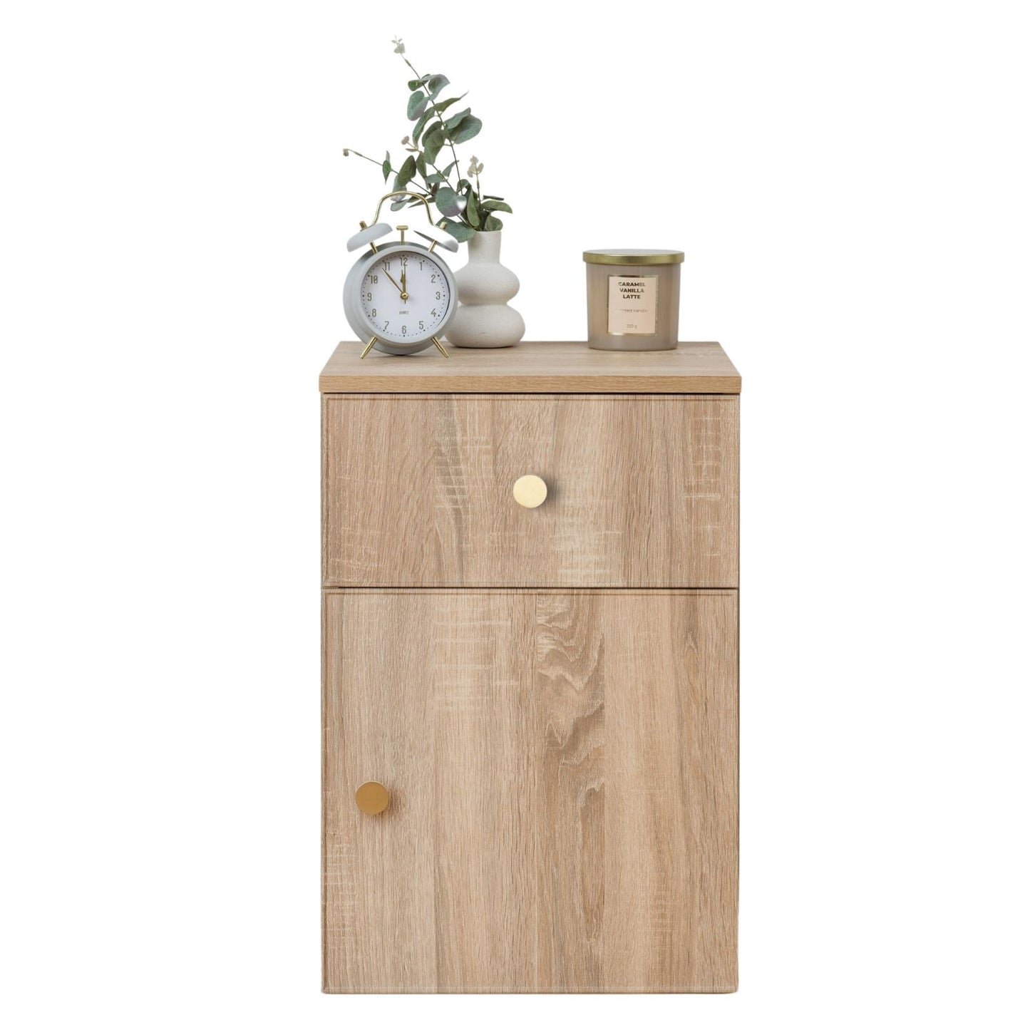 PORTO BEDSIDE TABLE - NATURAL OAK - SLIM & FLUTED - BRASS & BLACK OPTIONS