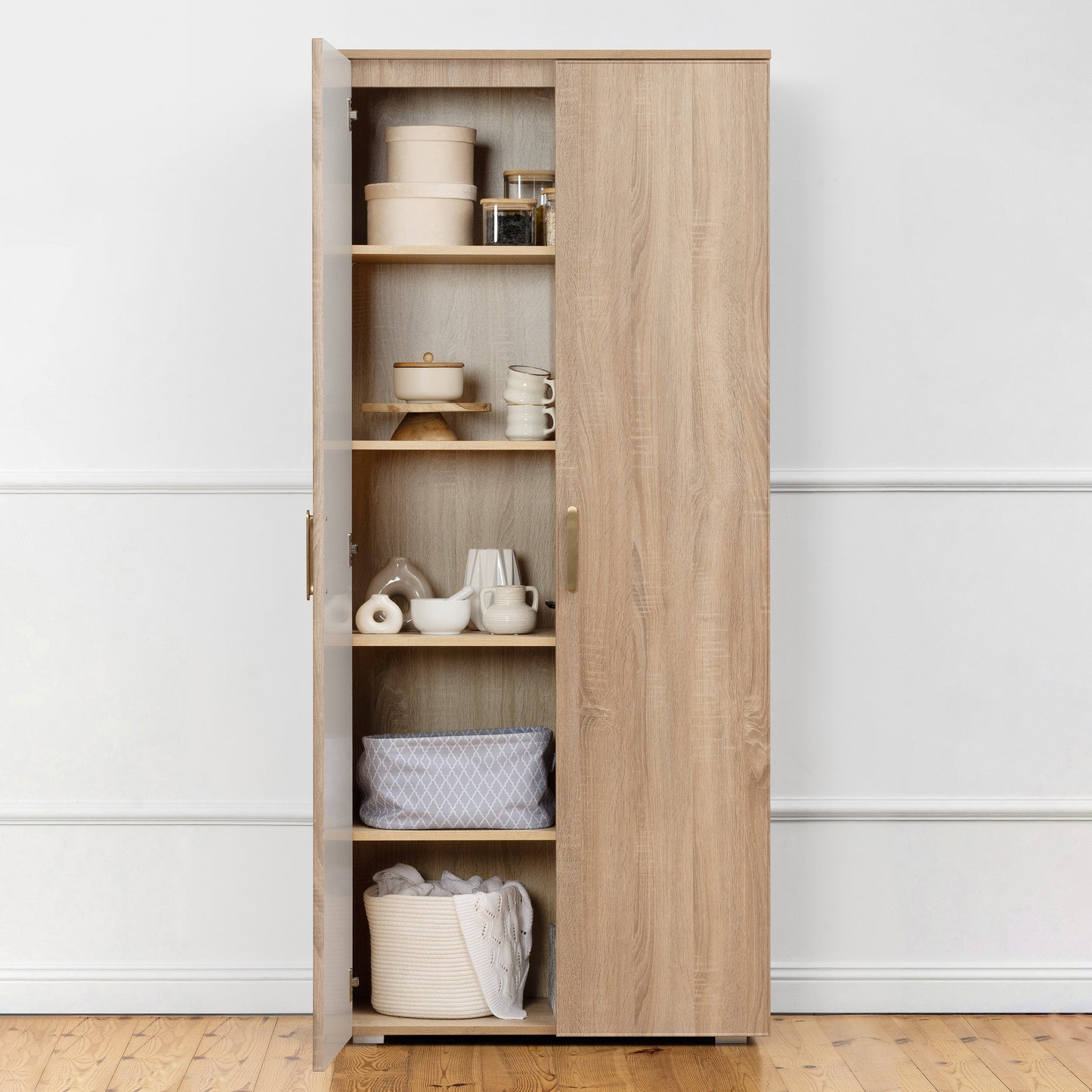STOCKHOLM STORAGE CUPBOARD SLIM & HAMPTONS - NATURAL OAK