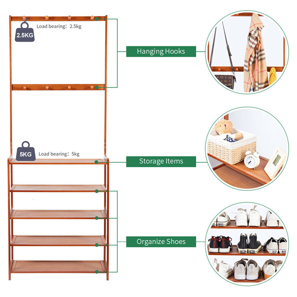 Bamboo 5-Tier Entryway Rack – Hat, Coat, Shoe Storage