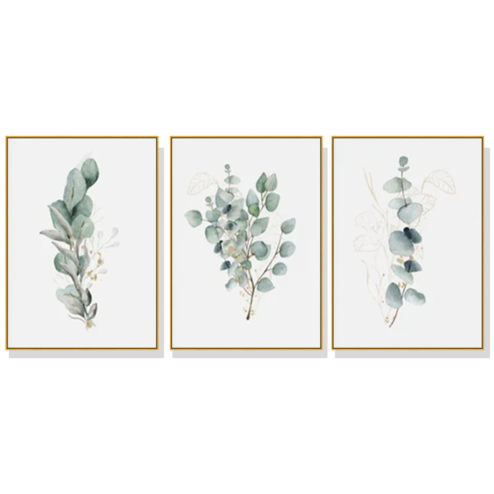 Wall Art Eucalyptus Plant 3 Sets Black and Gold Frame Canvas