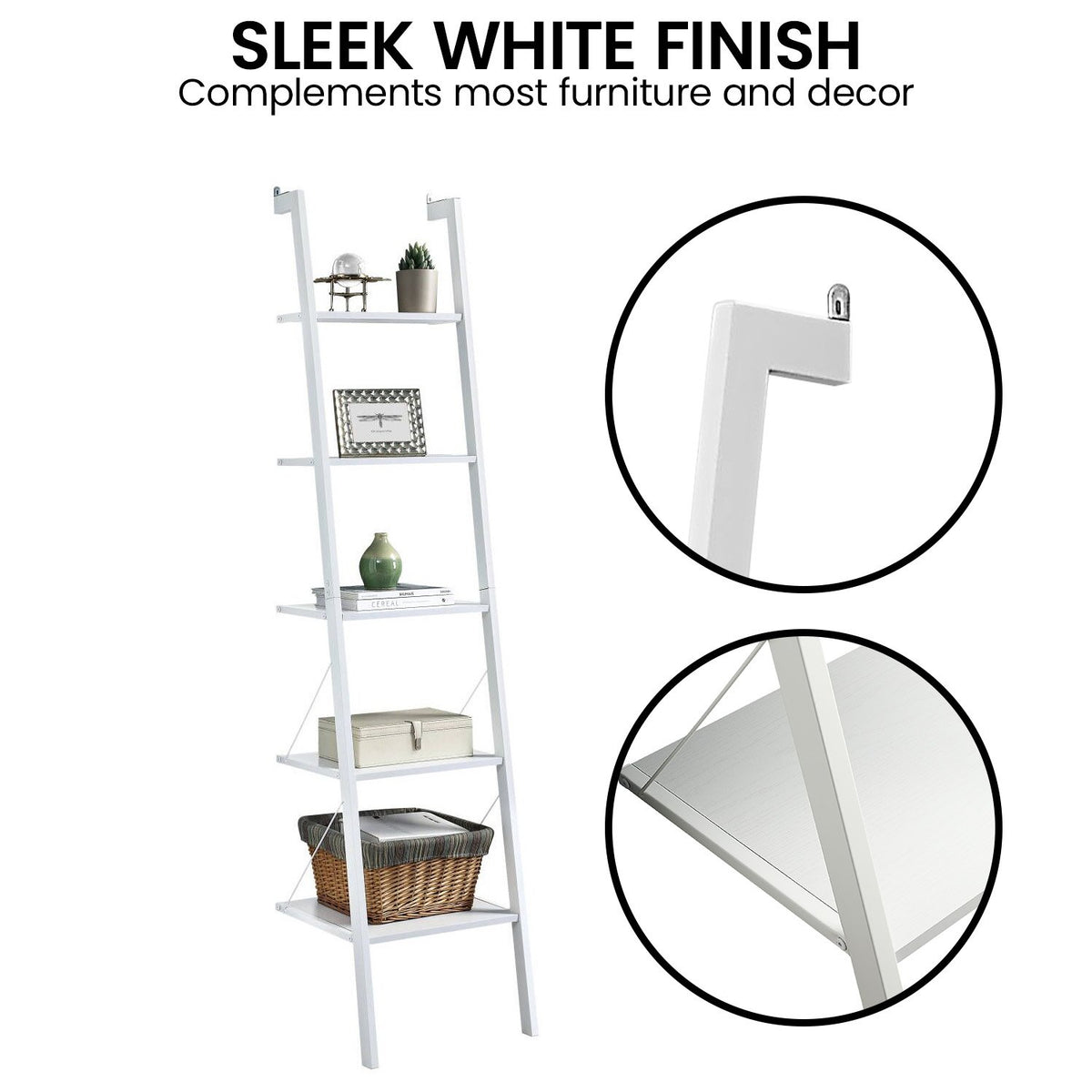 Amelia 5-Tier Ladder Shelf – Sturdy Metal Frame, White