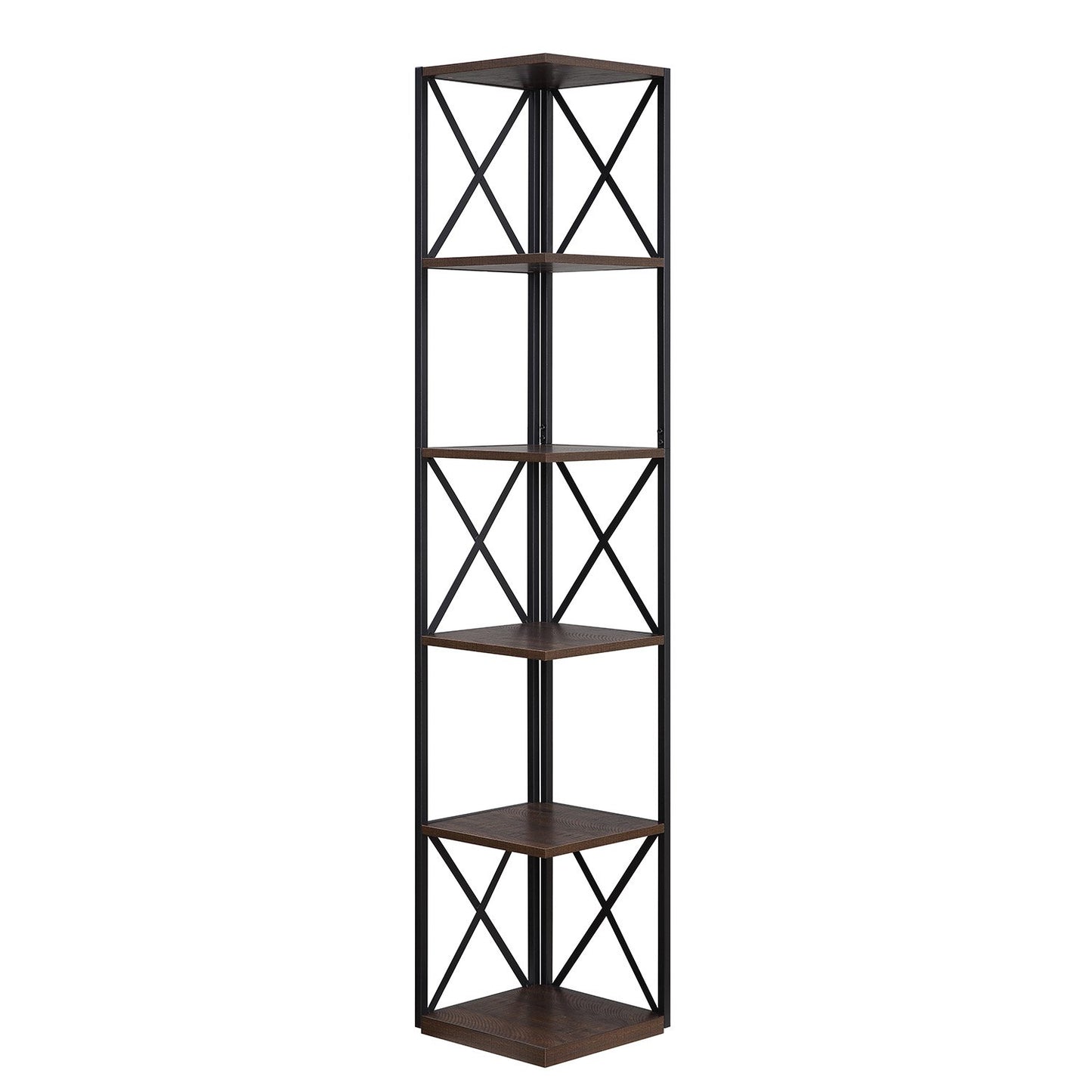 Sarantino Nora 5-Tier Corner Bookshelf in Walnut/Black