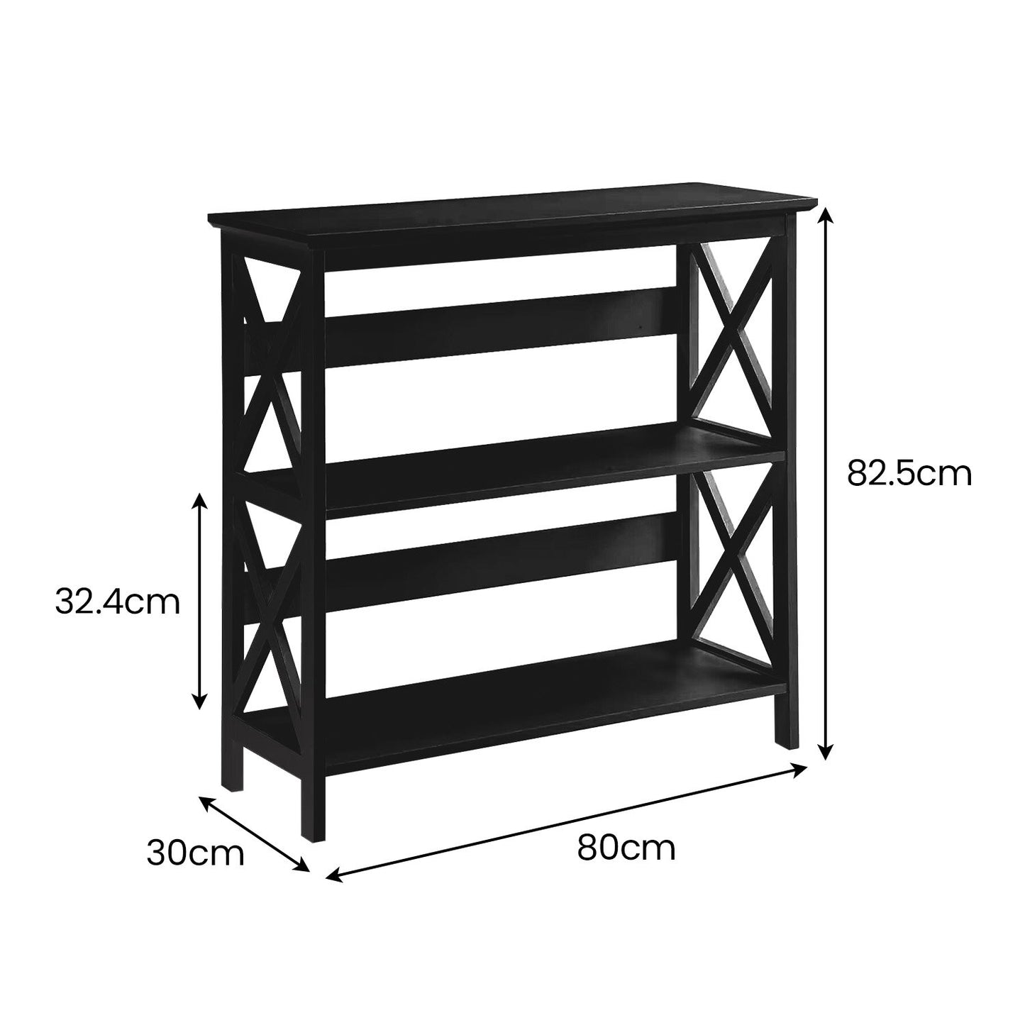 Sarantino Lucas 3-Tier Bookshelf Display Rack in Black