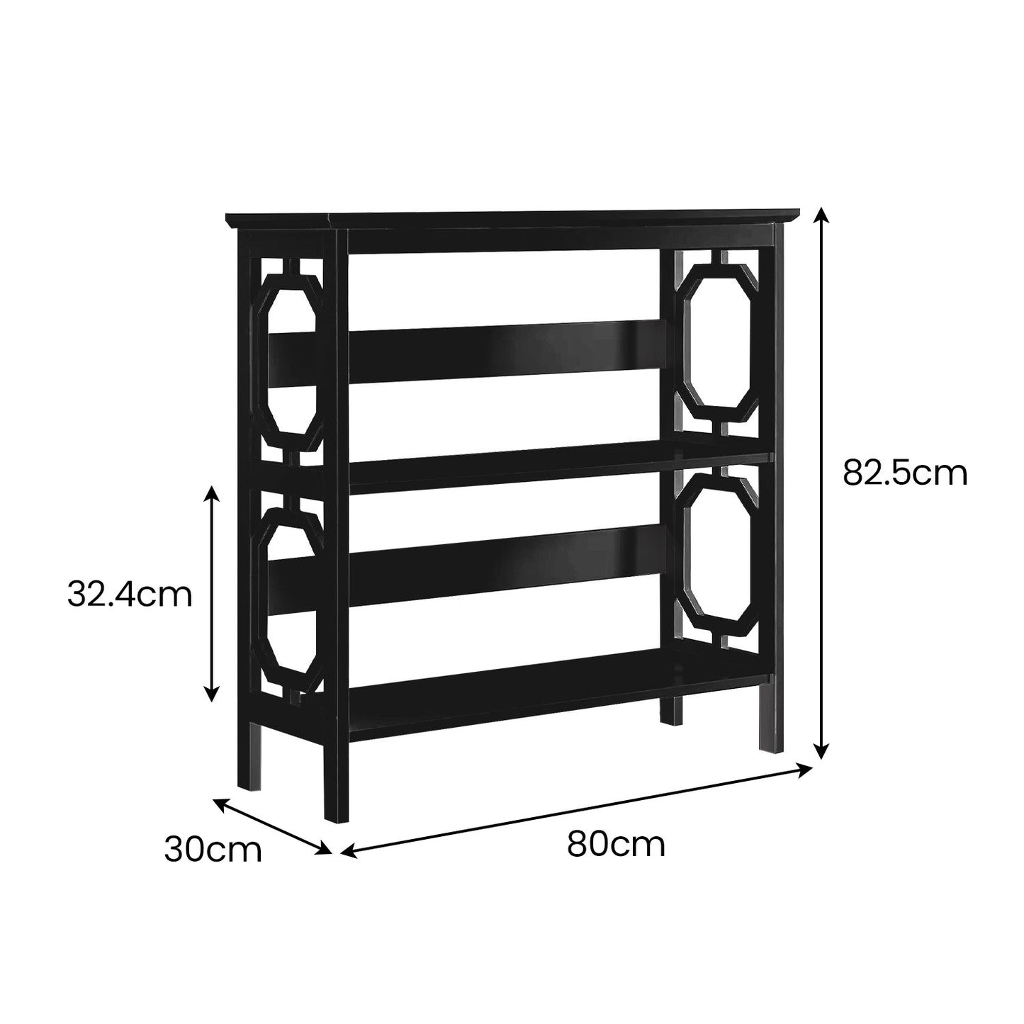 Sarantino Laurel 3-Tier Bookshelf Display Rack in Black