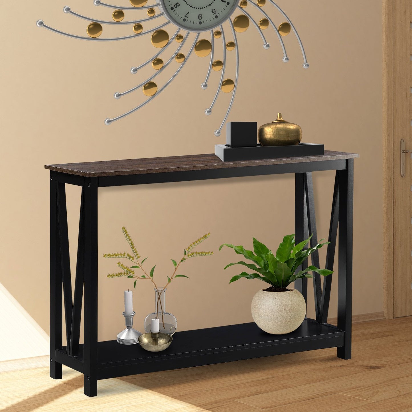 Sarantino Cielo 2-Tier Console Table Dark Walnut