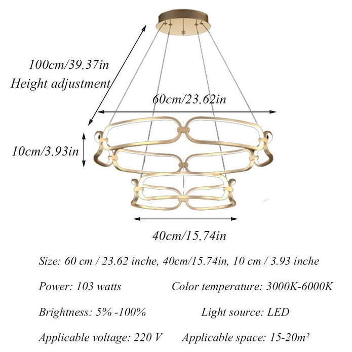 BAMDECOR A209 Colette Ceiling Chandelier Led Modern Circular Art Aluminum Light Fixture for Living Room Bedroom Indoor Decor(2 Rings)
