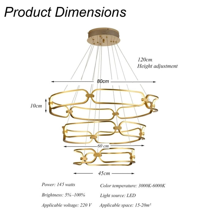 BAMDECOR A209 Colette Ceiling Chandelier Led Modern Circular Art Aluminum Light Fixture for Living Room Bedroom Indoor Decor(3 Rings)
