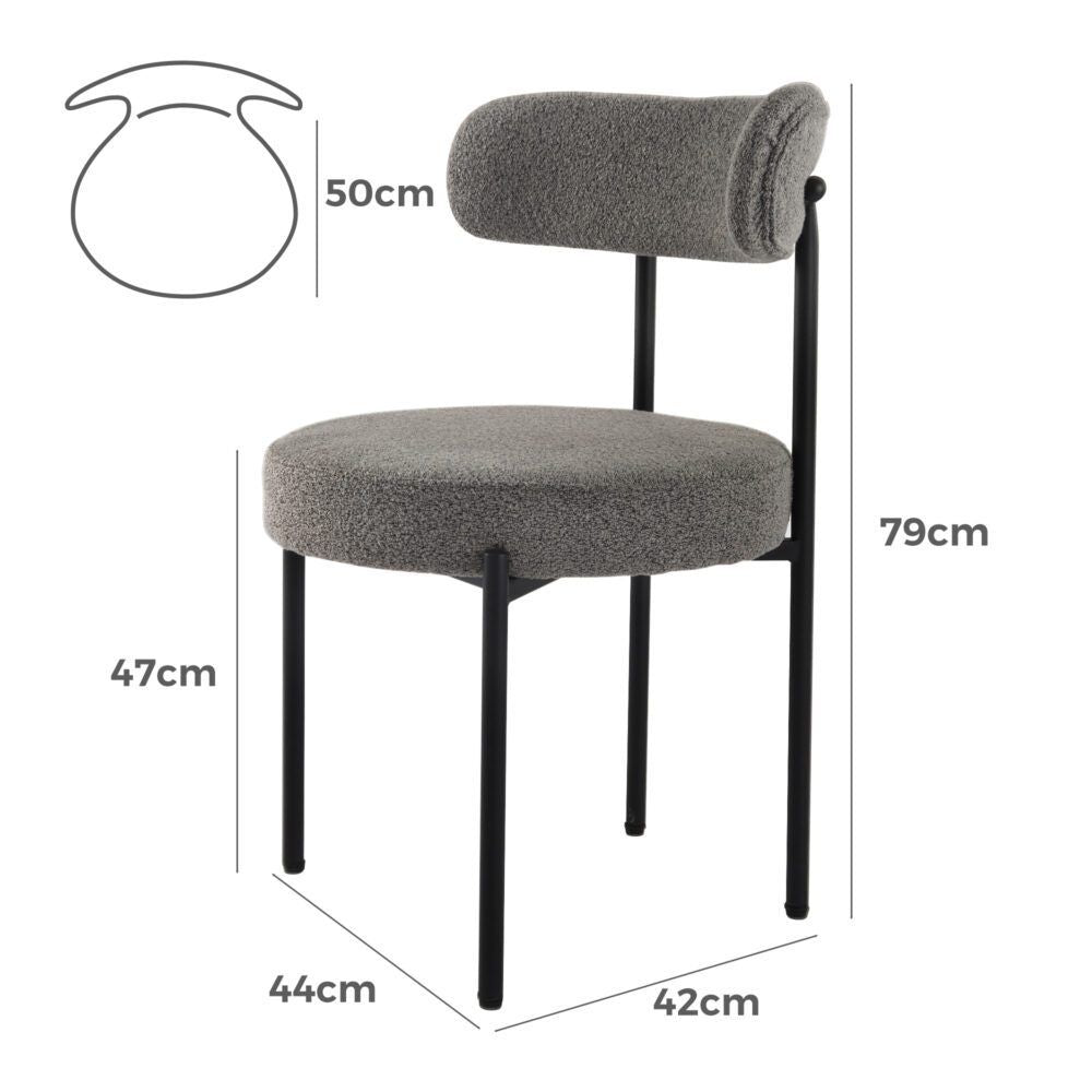 Elsa Dining Chair – Cushioned Boucle, Slate Grey