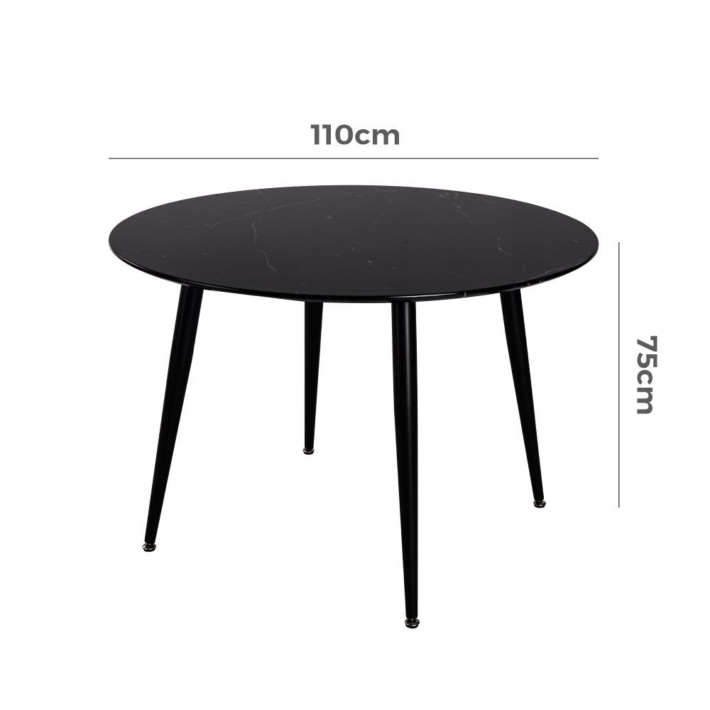 Round Dining Table – Marble Effect MDF Top with Powder-Coated Steel Legs