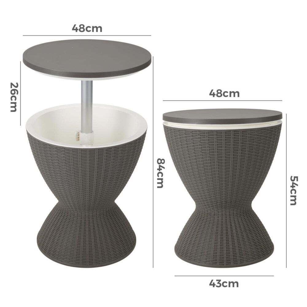 Taupe outdoor garden ice cooler table by The Willow Stone Collective with 30L capacity, stylish outdoor furniture accessory.