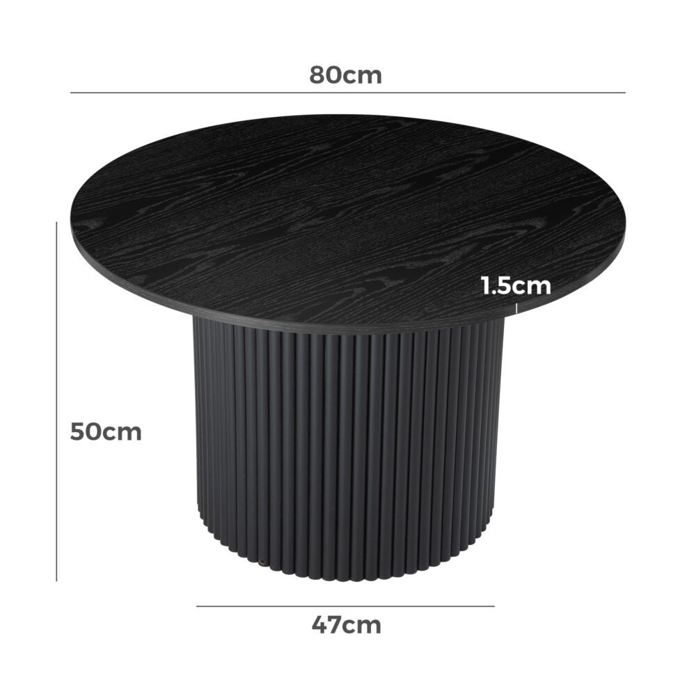 Wooden Coffee Table – Ribbed Texture, Black Finish