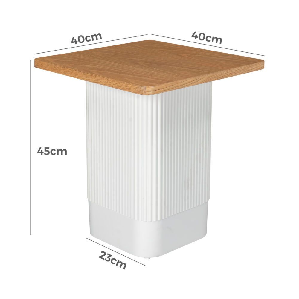 Clara Dusk Side Table – Natural Wood Grain, White Base