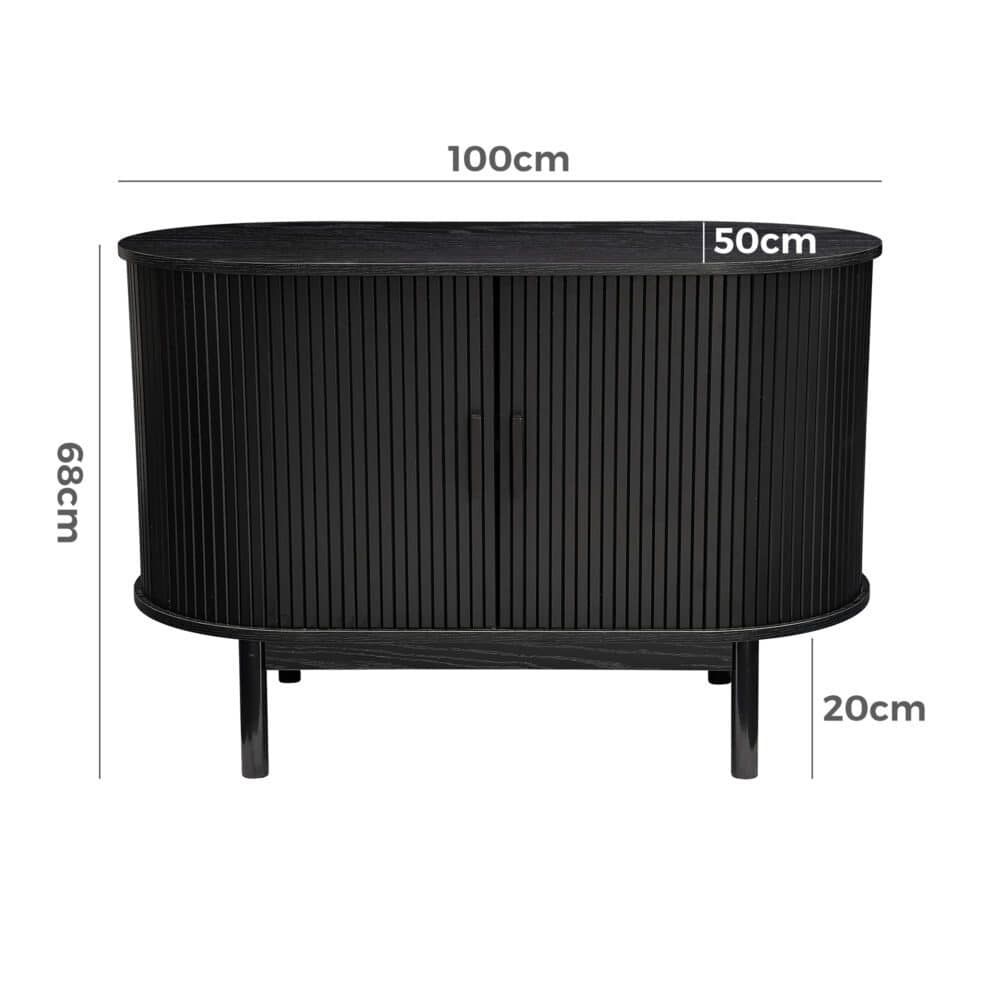 Sideboard Cabinet – Ribbed Design, Black, Mid-Century Modern