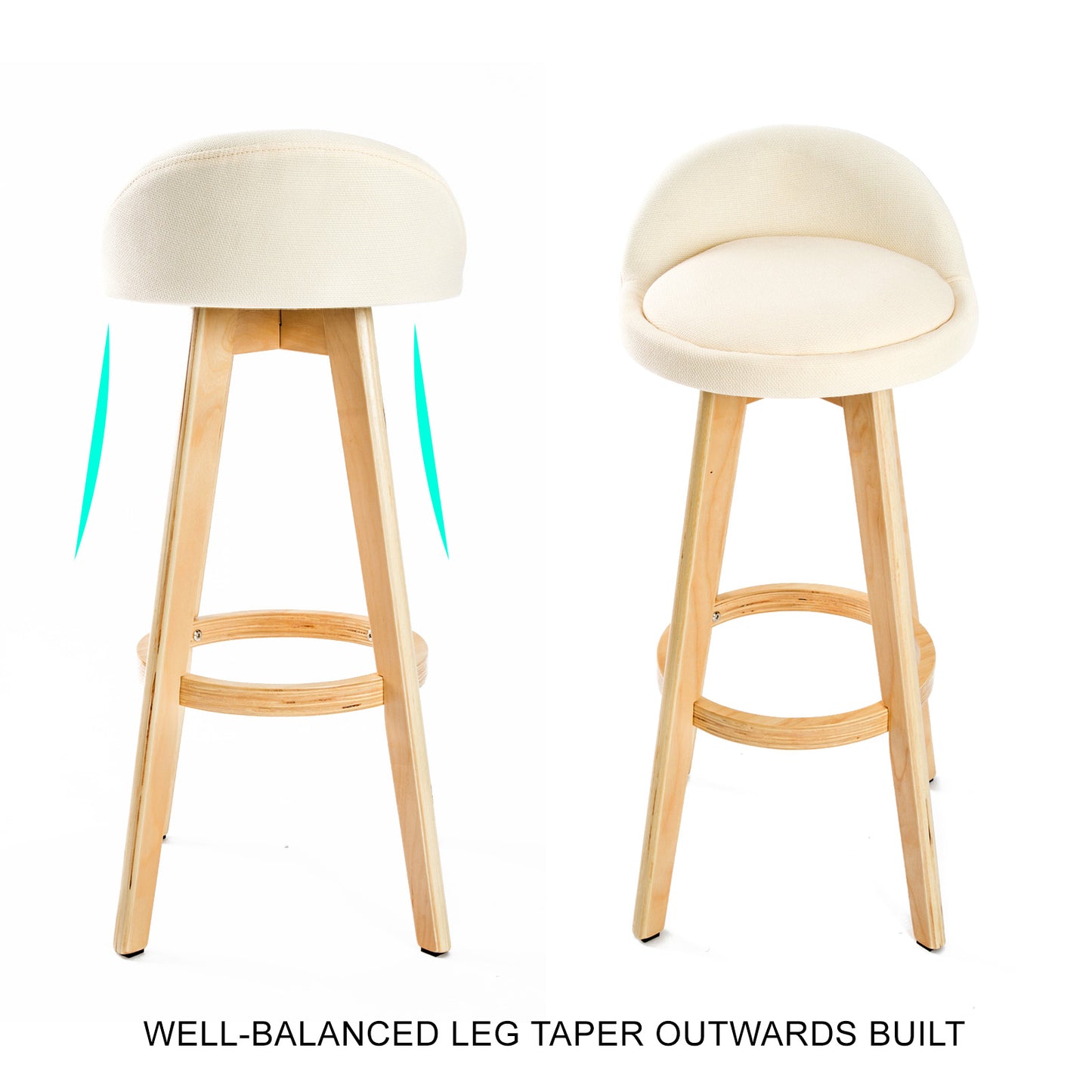 2X Wooden Bar Stool Dining Chair Fabric Leather LEILA 72cm