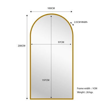 Metal Arch Mirror - X Large 100cm x 200cm, Gold and Black