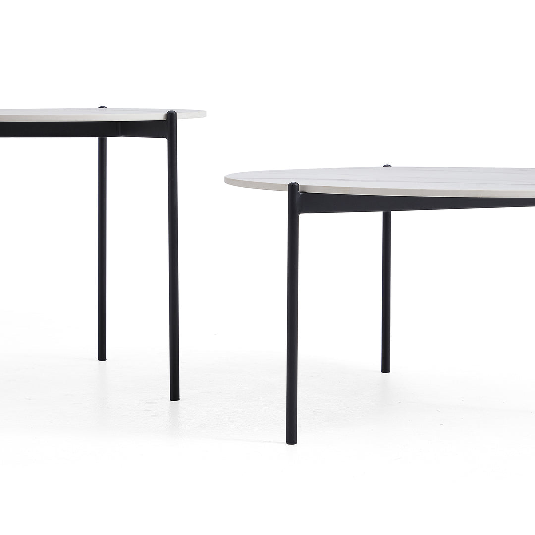 Bianco Nested Coffee Table Set – White Marble, Black Steel Legs