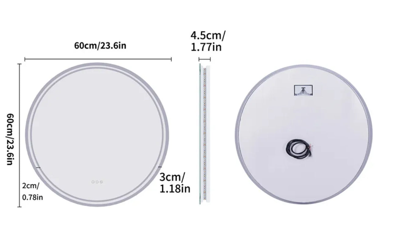 Interior Ave - LED Round Frameless Salon / Bathroom Wall Mirror