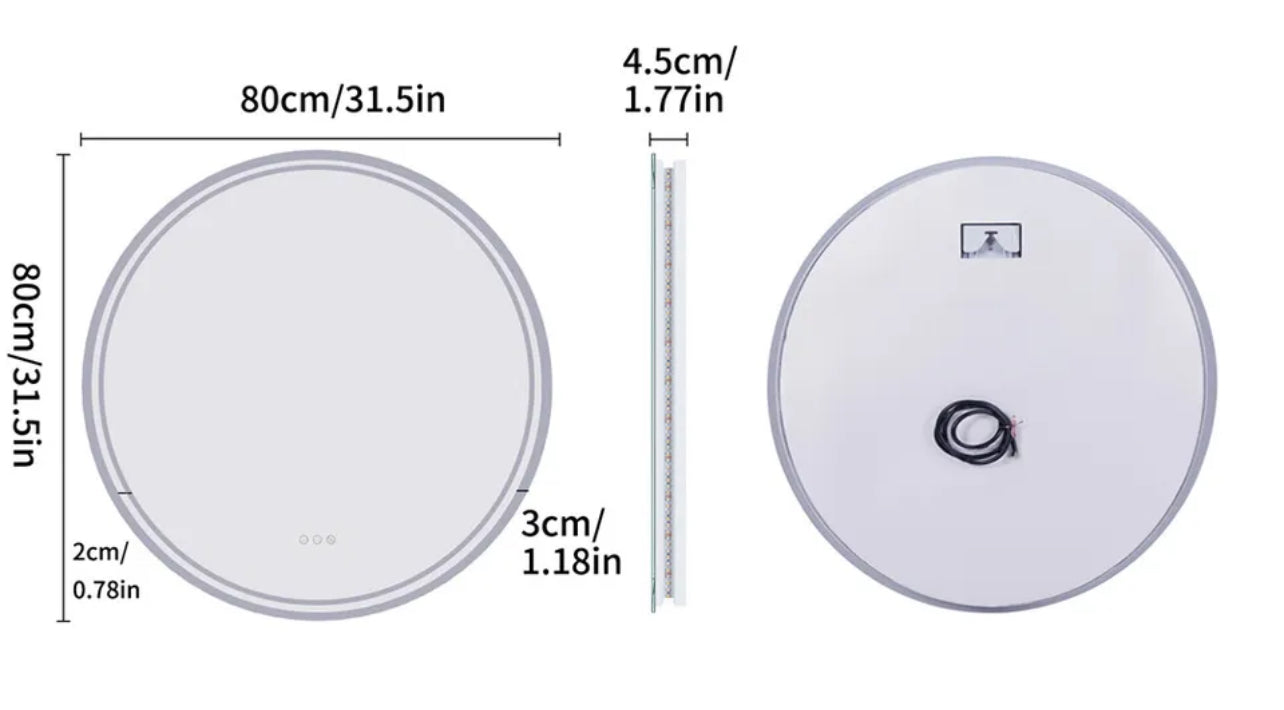 Interior Ave - LED Round Frameless Salon / Bathroom Wall Mirror