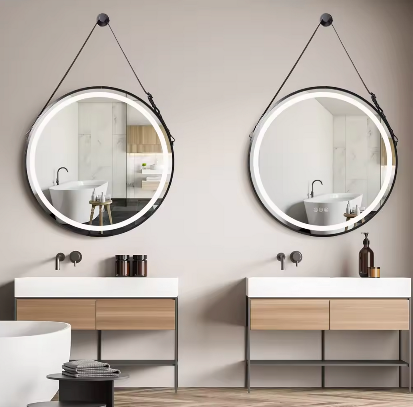 Interior Ave - LED Round Hanging Salon / Bathroom Wall Mirror