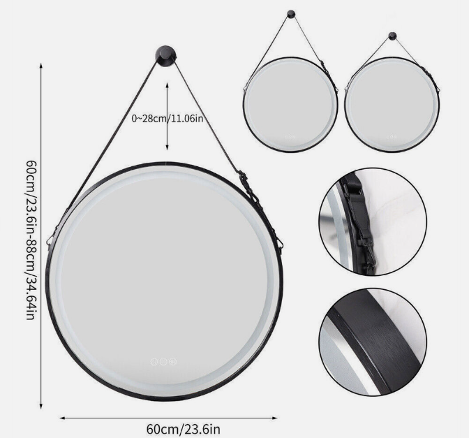 Interior Ave - 60cm Round Black Hanging LED Bathroom Mirror