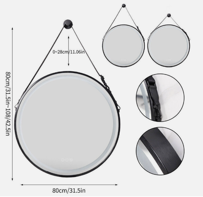 Interior Ave - LED Round Hanging Salon / Bathroom Wall Mirror
