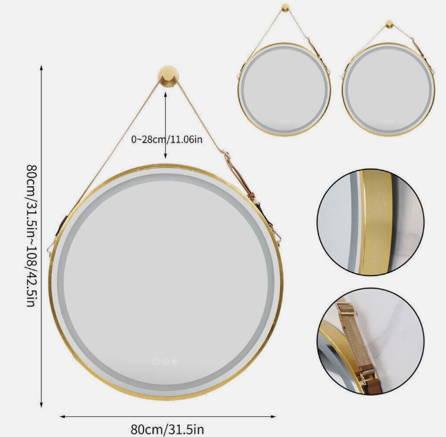 Interior Ave - LED Round Hanging Salon / Bathroom Wall Mirror