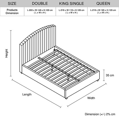 Camelia Double Bed Frame Velvet Upholstery High Headboard Quality Slats Metal Structure