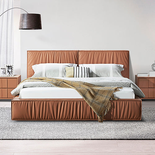Louis Bed Frame PU Leather KD Slat in Wooden Legs