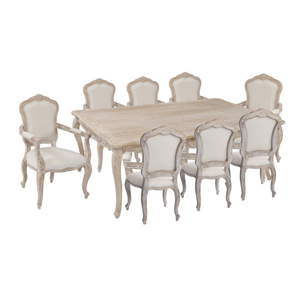 Oak Wood White Washed Finish Arm Chair Dining Set