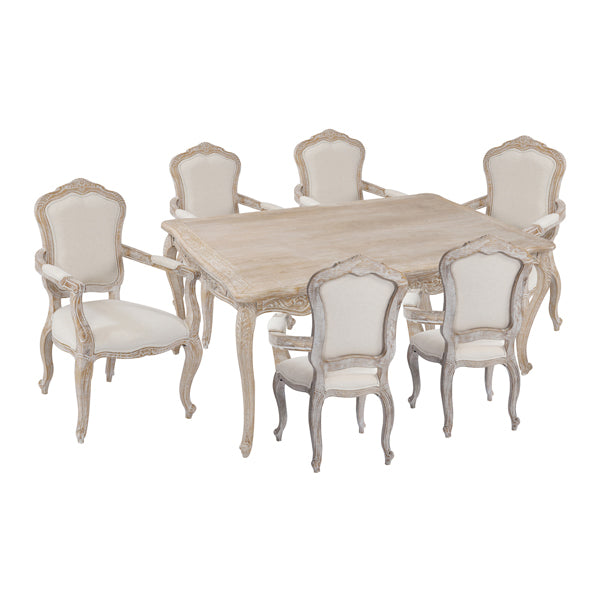 Oak Wood White Washed Finish Arm Chair Dining Set