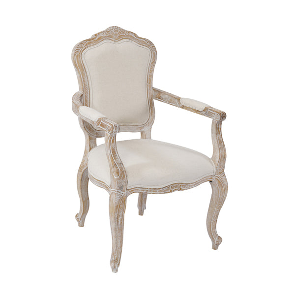 Oak Wood White Washed Finish Arm Chair Dining Set
