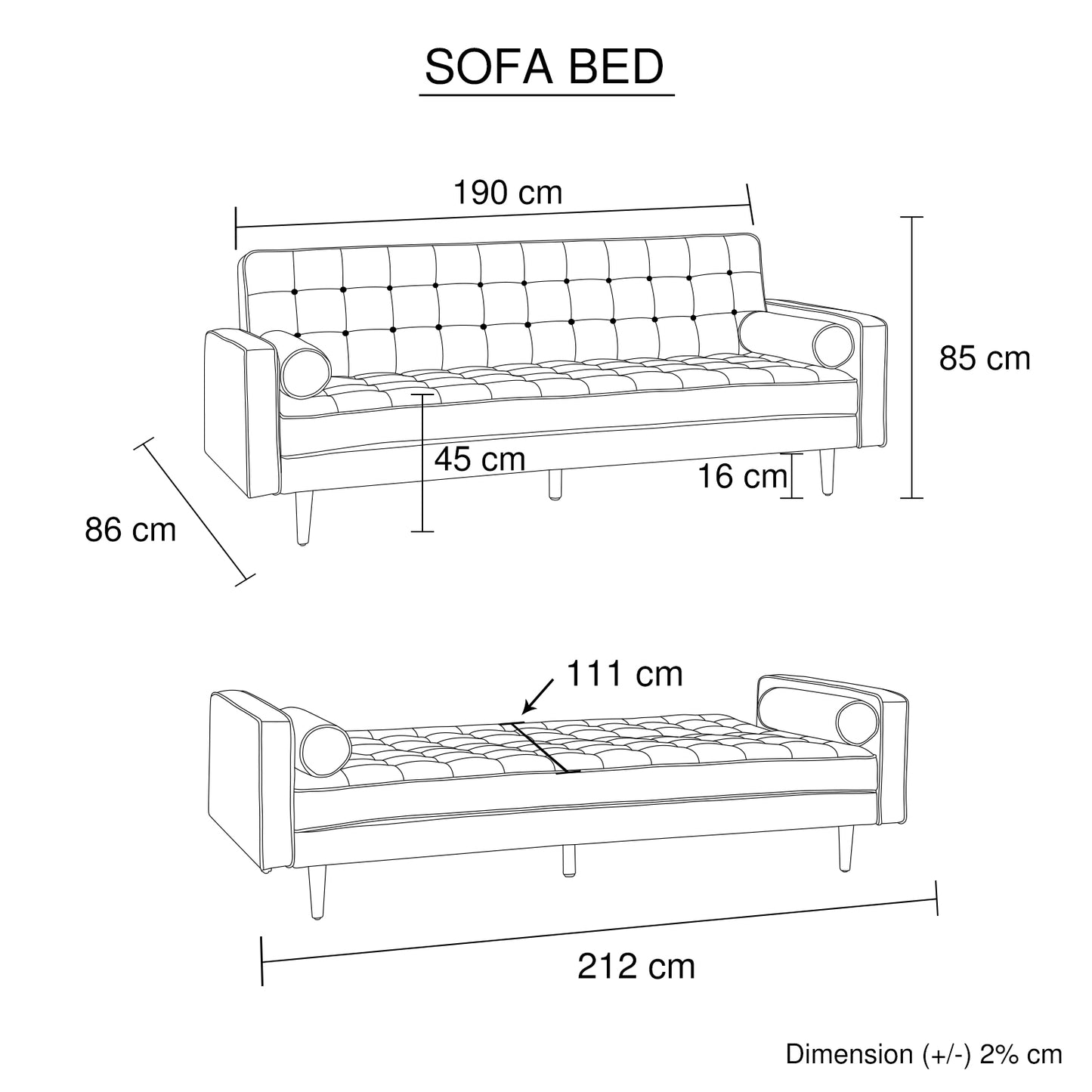 Sofa Bed 3 Seater Button Tufted Lounge Set for Living Room Couch in Fabric and Velvet