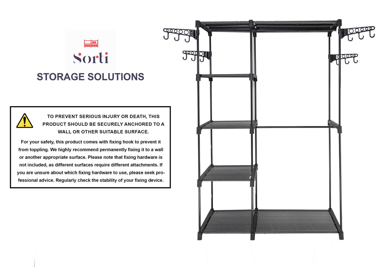 Freestanding Portable Metal Wardrobe Rack – Adjustable Storage, Compact Design