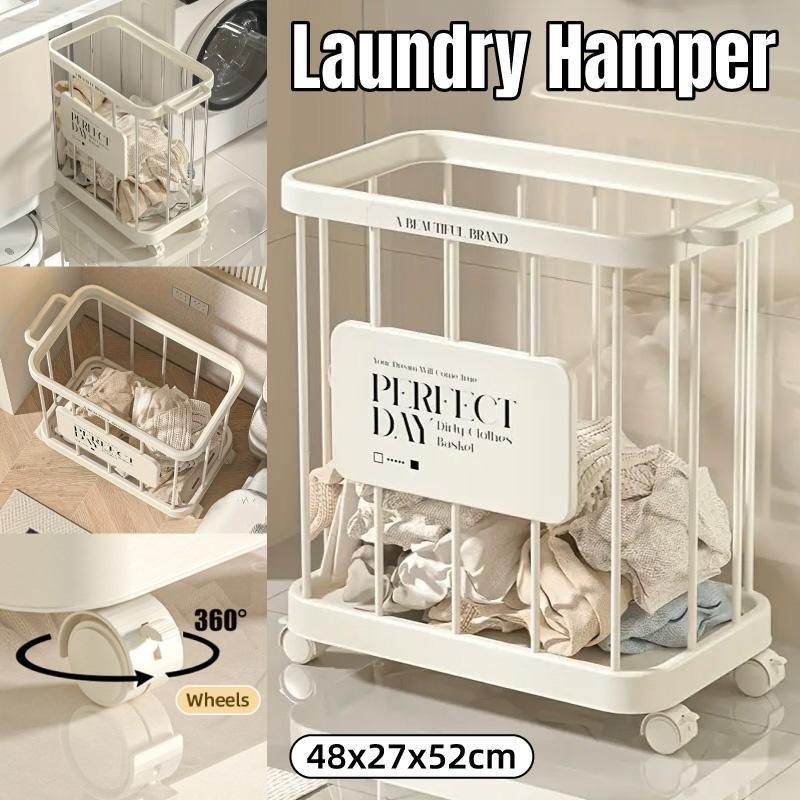 Removable Laundry Basket with Wheels – Slim Storage Bin, Cream