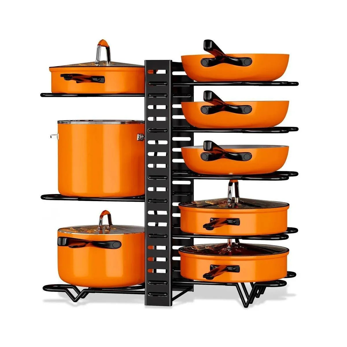 Adjustable Multi-Layer Pot Lid Rack – Vertical Storage, Black Metal