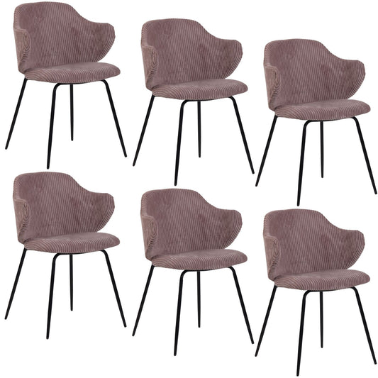 Set of 6 Dining Chairs with Corduroy Cord Fabric in Pink