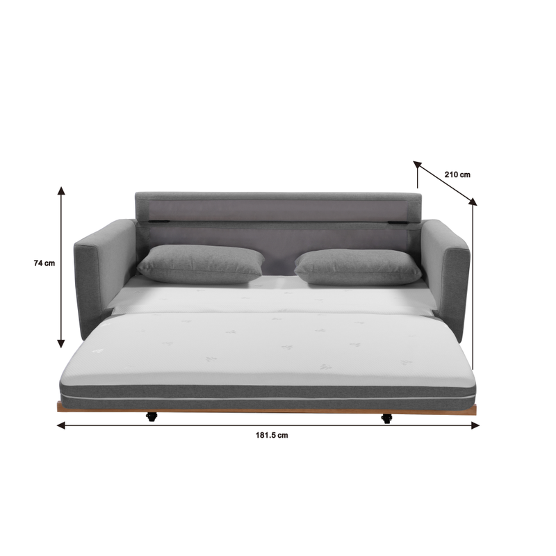 Shasa 2-Seater Pull-Out Sofa Bed – Grey Celadon, Wooden Frame