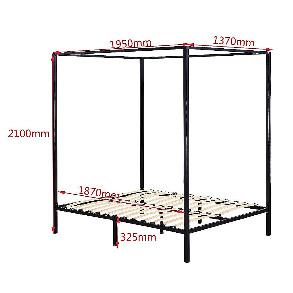 Four Poster Bed Frame – Double Size, Black Steel